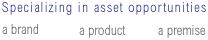 specializing in asset opportunities: a brand , a product , a premise